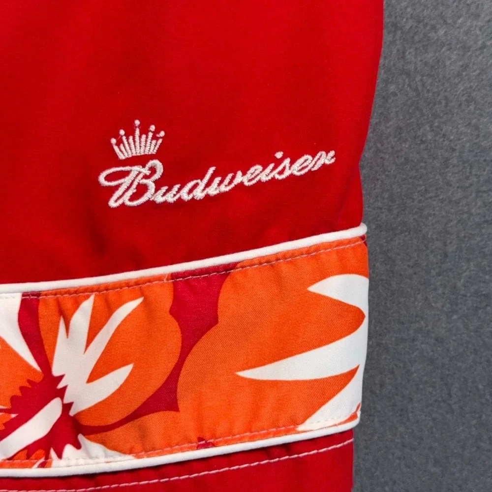 Budweiser Tropical Swim Trunks Mens L Red Beach Rays 40x8‎ Mesh Lined